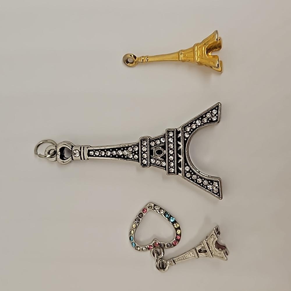 Eiffel Tower Pendant Charm Lot Crystals Rhinestones Paris France For Necklace